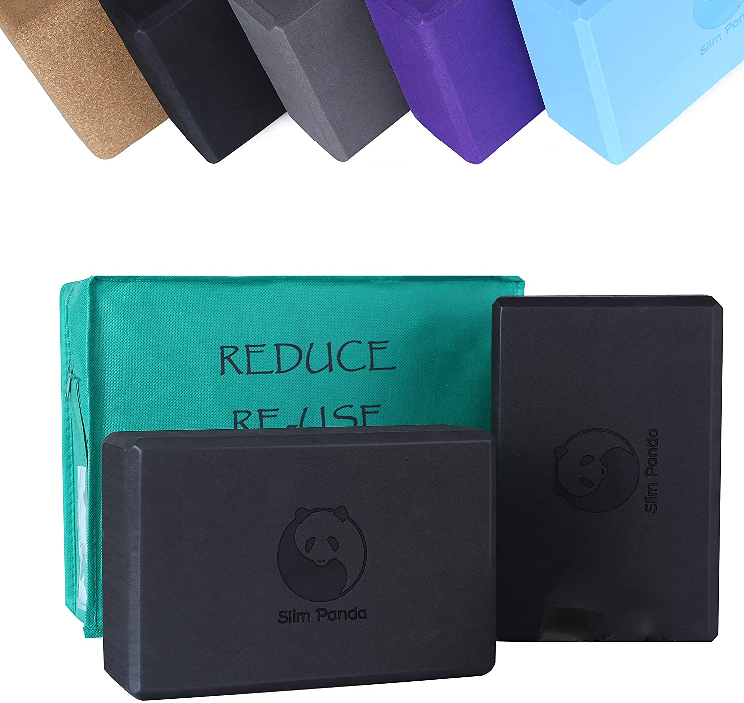 Slim Panda Black Yoga Blocks, 3x6x9 inch -2 Pcs With Cover Bag